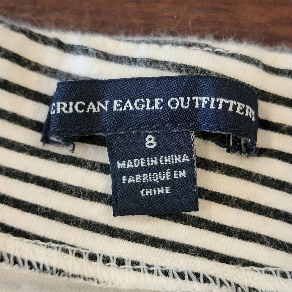 American Eagle Outfitters Mini Skirt Size 8 White Black Stripes Summer Beachy - Picture 4 of 7